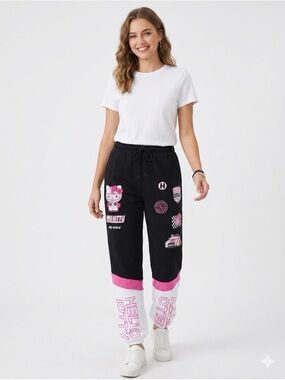 Hello Kitty Black Pink & White Graphic Joggers